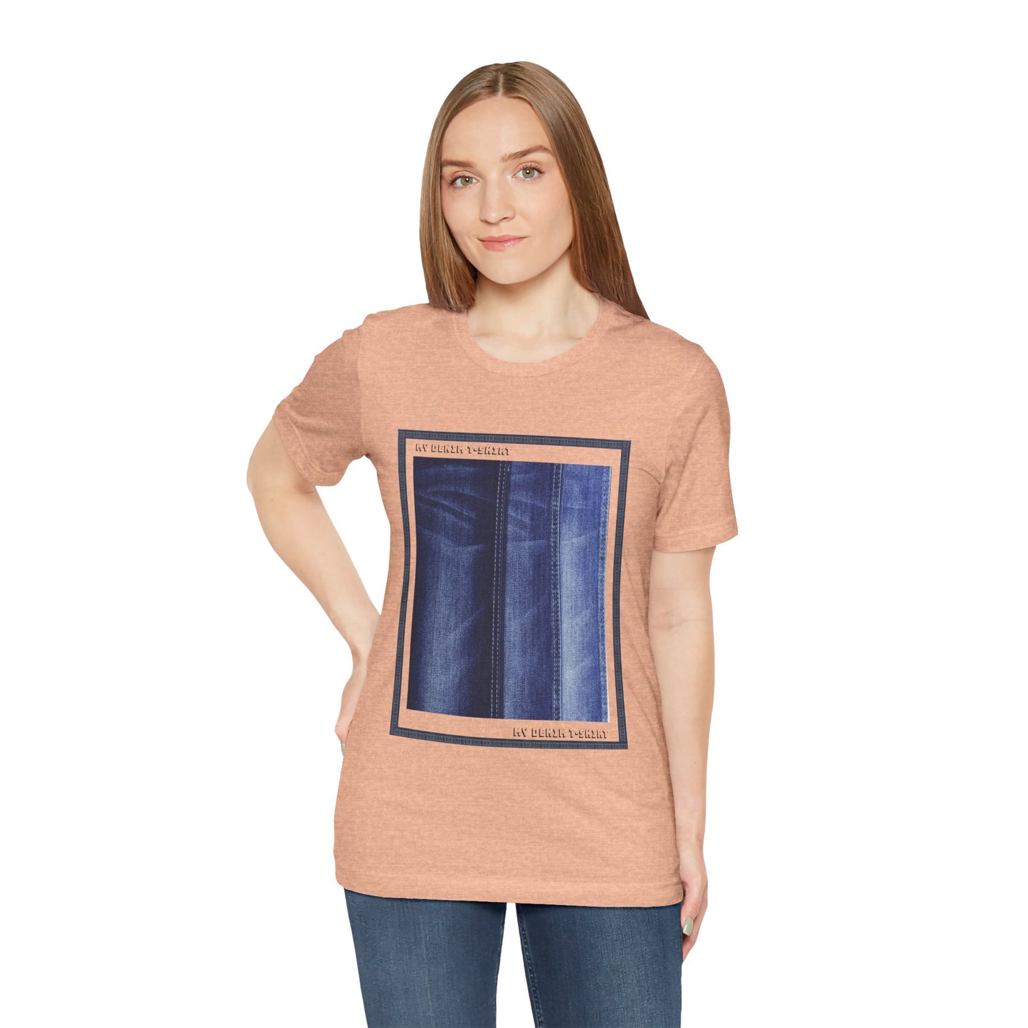 Unisex Cotton Tee Shirt with Denim Print