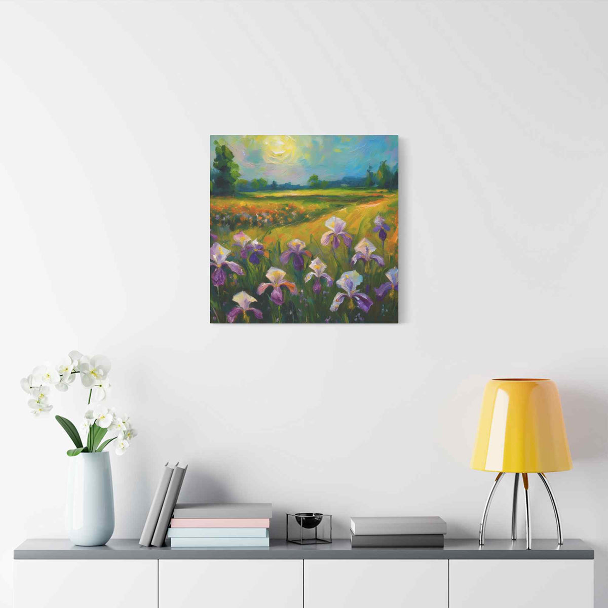 Irises Floral Print Canvas, Floral Oil Paint Print 20x20, 24x24, 30x30, 32x32, 36x36 Art Design Pine-Wood Inner Frame MC-180