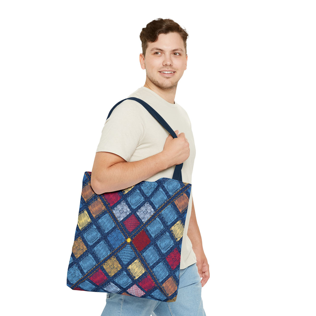 Denim Fabric Imitation Print Unisex Canvas Bag Poly Spun 3 Sizes Tote Bag 189-8