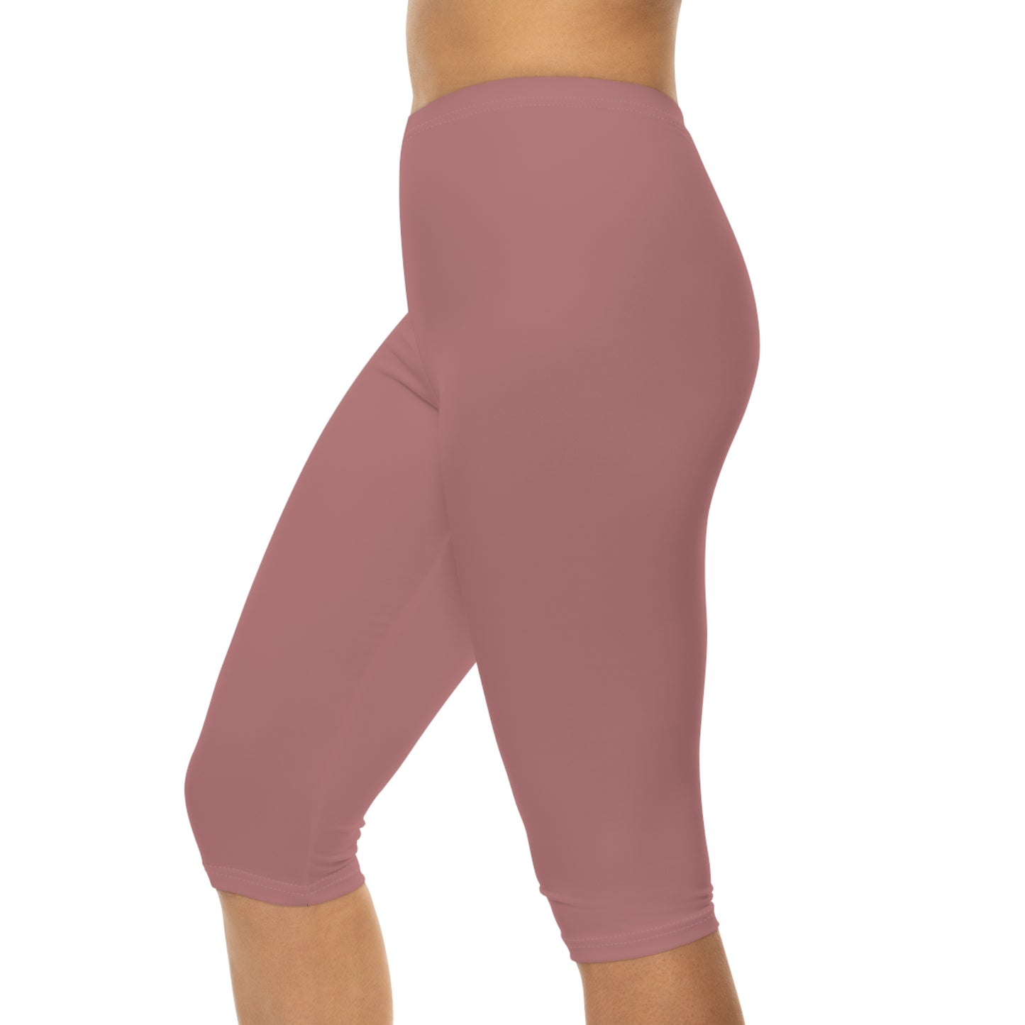 Dusty Rose Coral Color Women's Brushed Suede Poly Span Casual Capri Leggings XS-2XL