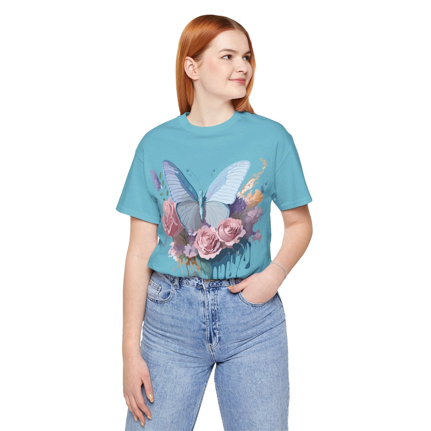 Butterfly Graphic Unisex 100 Cotton Lightweight Vintage Floral Design Jersey Tee 36