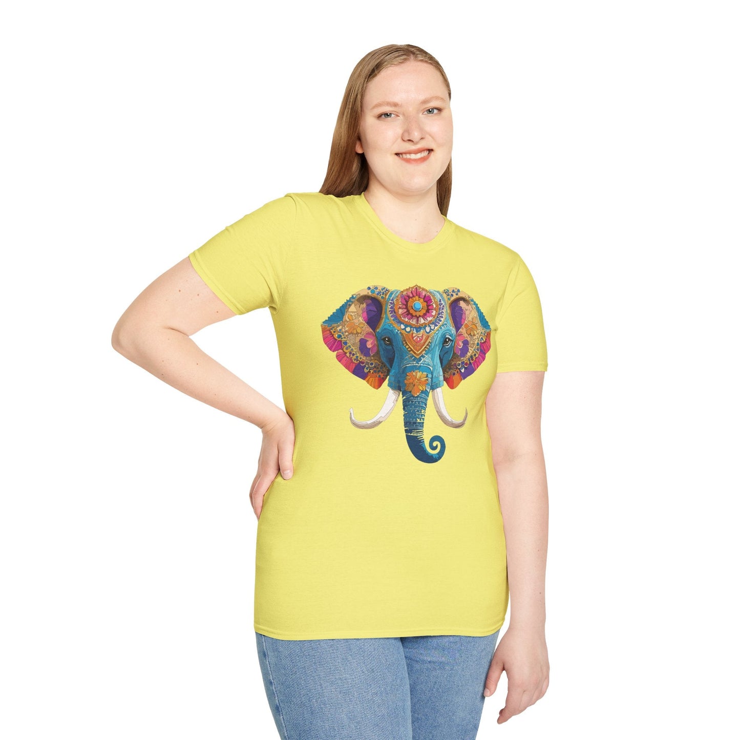 Unisex Elephant Graphic Tee Gildan Softstyle Cotton T Shirt Animal Print Comfortable Wear