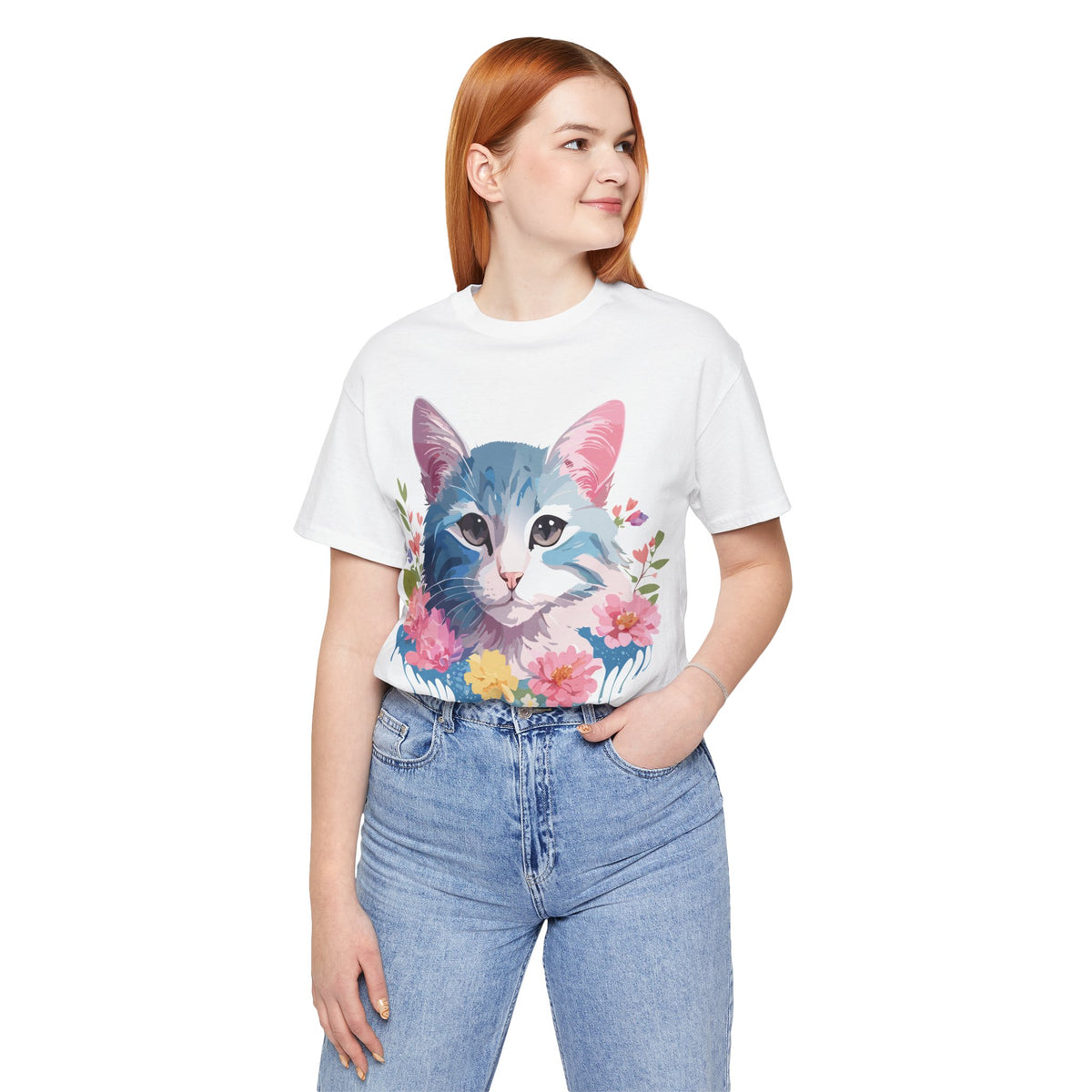Cat Graphic Unisex Cotton Bella+Canvas Tee with Art Animal Design e105