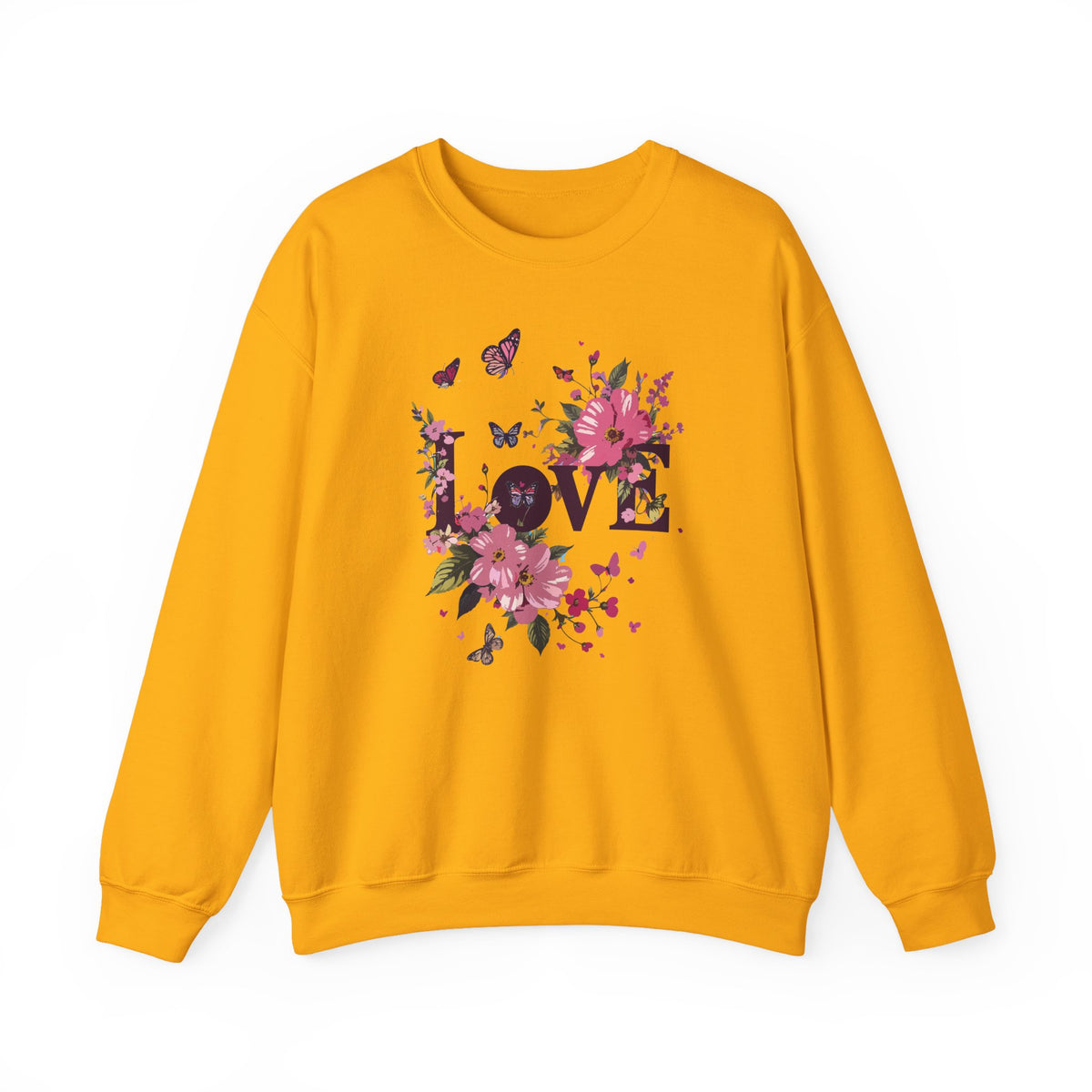 Unisex Floral Love Sweatshirt, Love Floral Sweatshirt, Floral Butterfly Sweatshirt, 50/50 Cotton-Poly Valentine's Day Sweatshirt 05