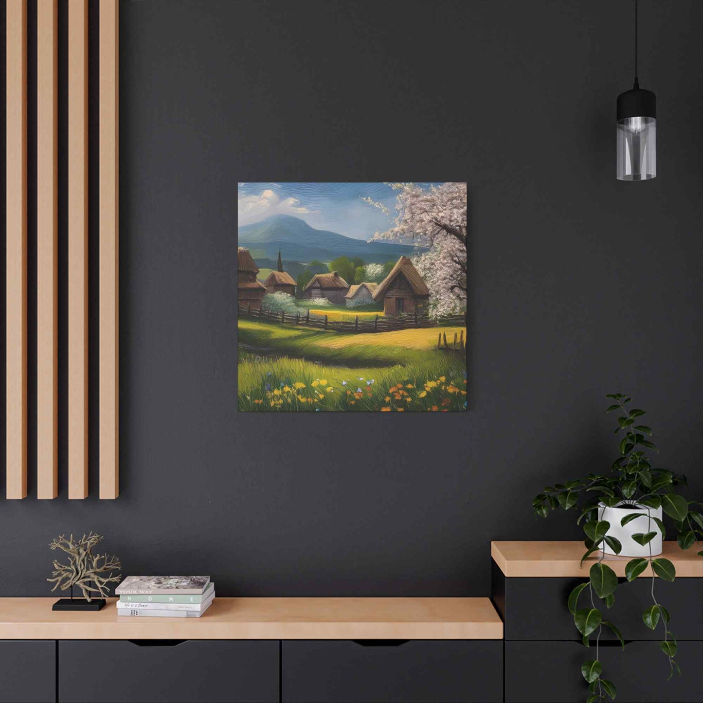 Countryside Spring Print Canvas, Oil Paint Print 20x20, 24x24, 30x30, 32x32, 36x36 Art Design Pine-Wood Inner Frame MC-110