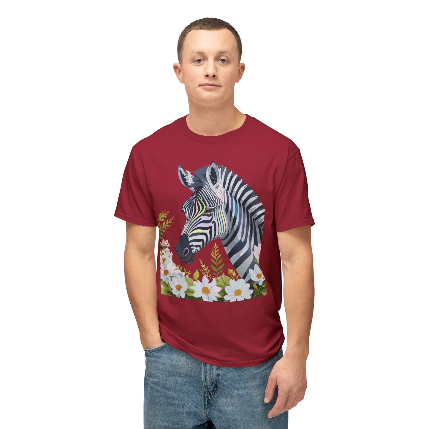 Unisex Zebra Art Design T Shirt With Floral Print HD Cotton Premium USA Made Jersey
