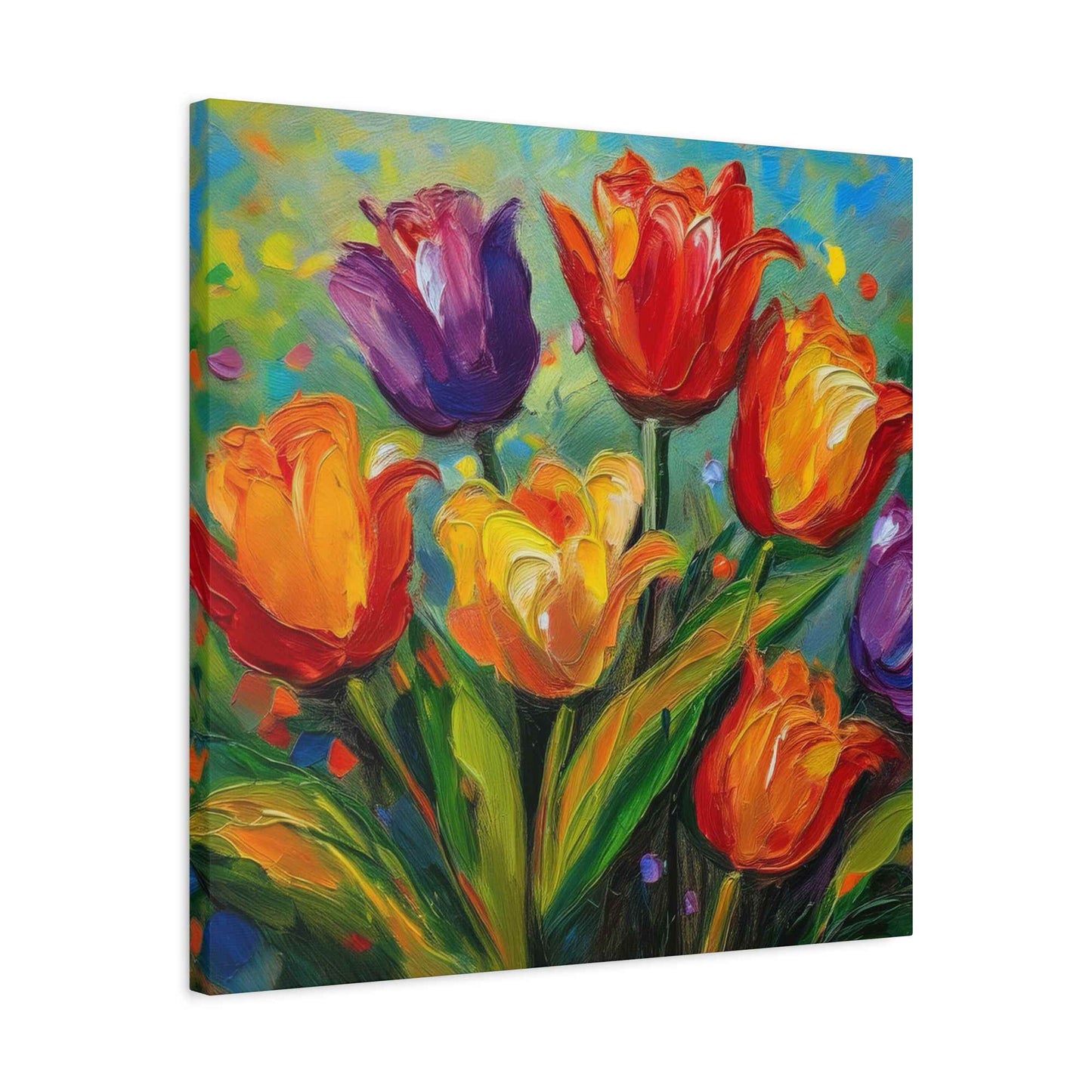 Tulips Print Canvas, Floral Oil Paint Print 20x20, 24x24, 30x30, 32x32, 36x36 Art Design Pine-Wood Inner Frame MC-141