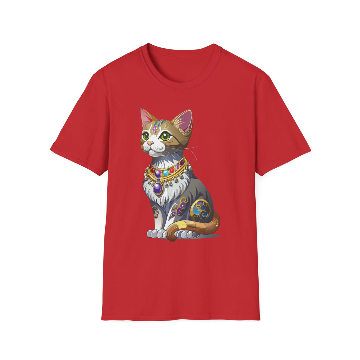 Regal Jewel-Studded Cat T-Shirt | Colorful Crowned Cat Illustration