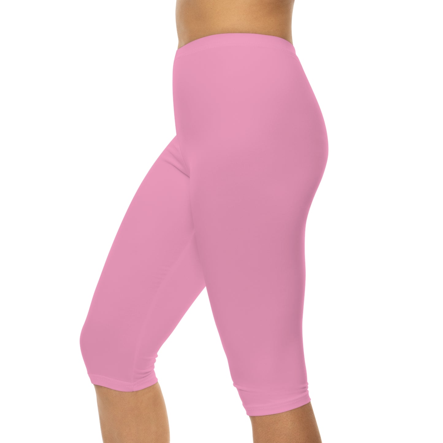 Doll Pink Color Women's Brushed Suede Poly Span Casual Capri Leggings XS-2XL