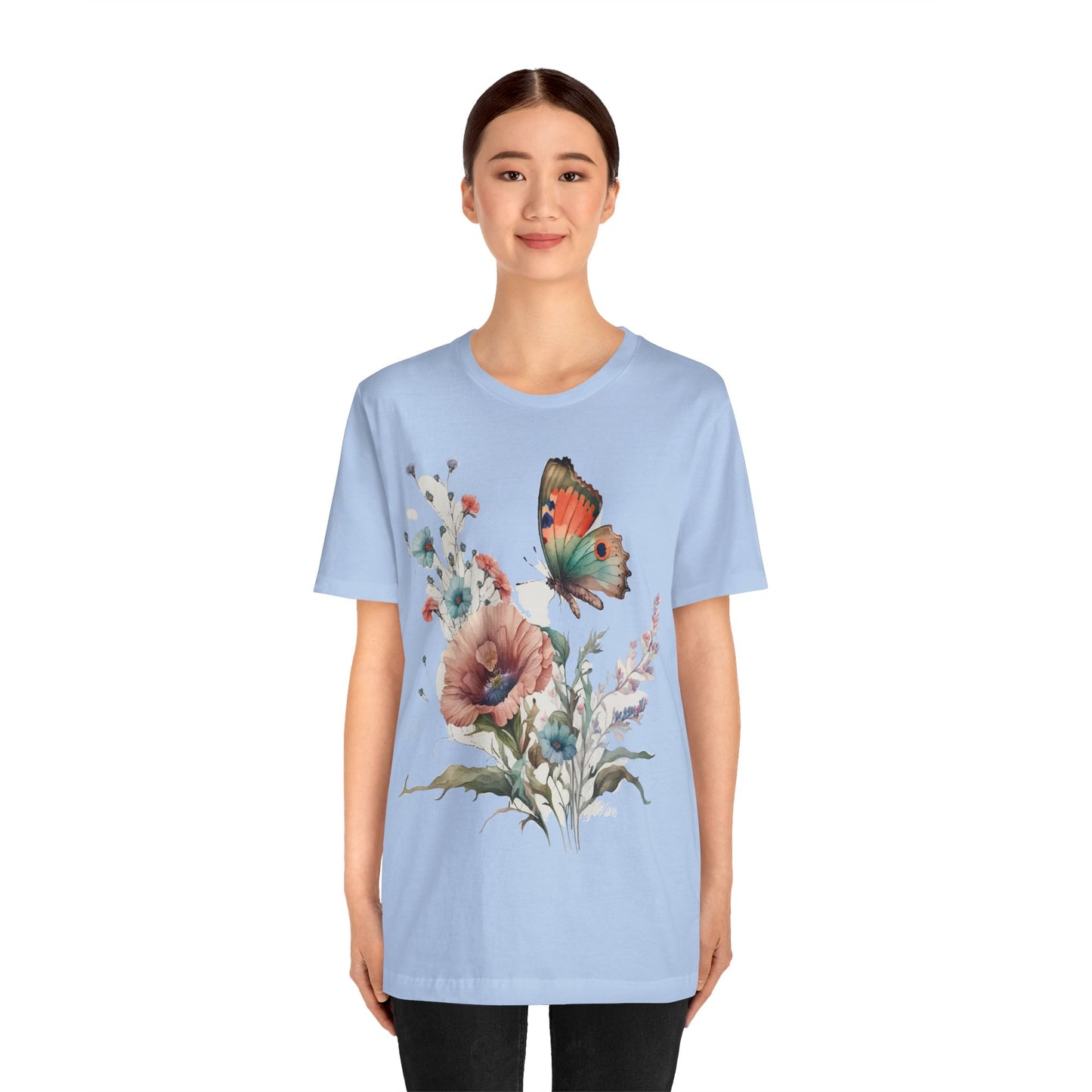 Cotton Tee Shirt with Butterfly Prints