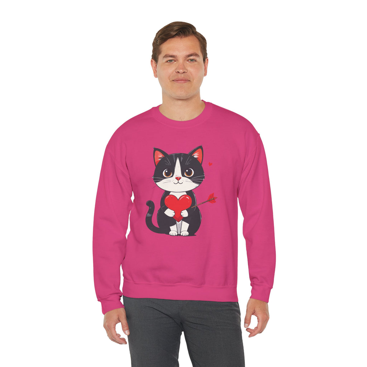 Cat Heart Sweatshirt, Heart Sweatshirt, Cat Sweatshirt, Valentine's Day Sweatshirt, 50/50 Cotton-Poly Animal Sweatshirt 103