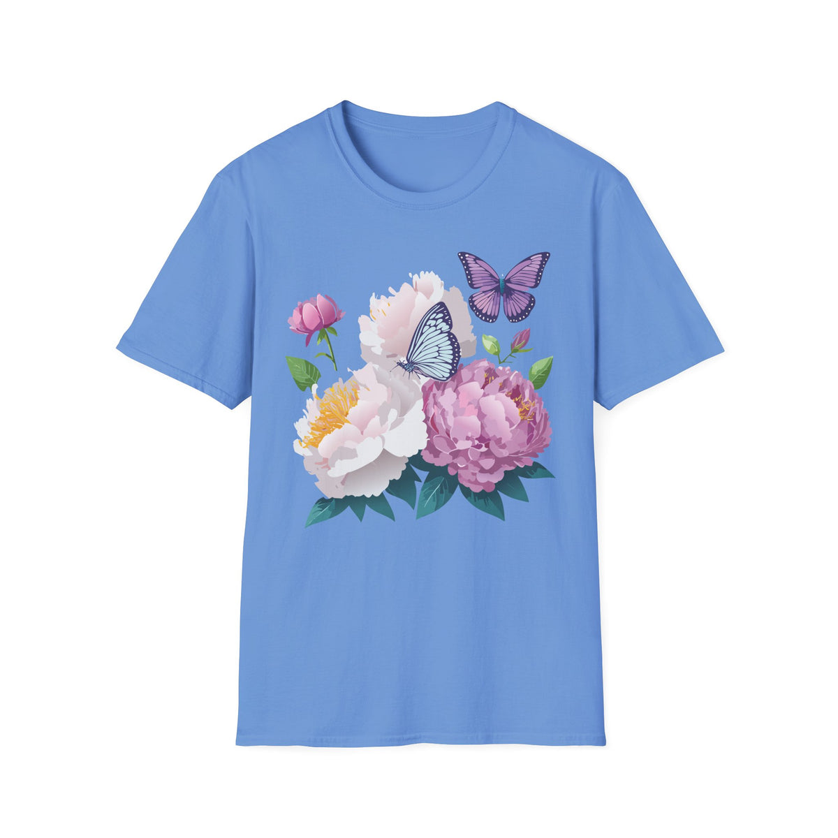 Floral Peonies & Butterflies T-Shirt — pastel garden tee for spring, Mother's Day Graphic Tee Unisex 100 Cotton Gildan T-Shirt