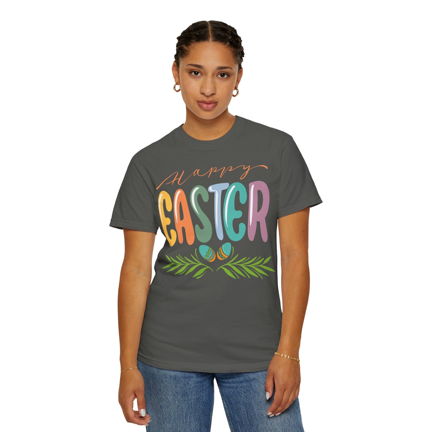 Happy Easter T-Shirt, Tee Shirt with Easter Signature, T Shirt with Easter Prints, Tee Shirt with Easter Design