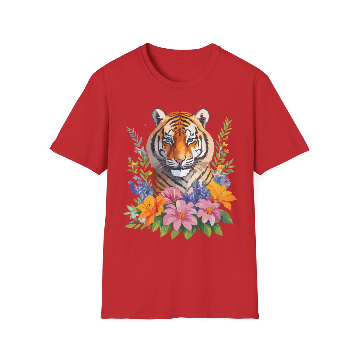 Floral Tiger Illustration T-Shirt | Tiger Face with Flowers