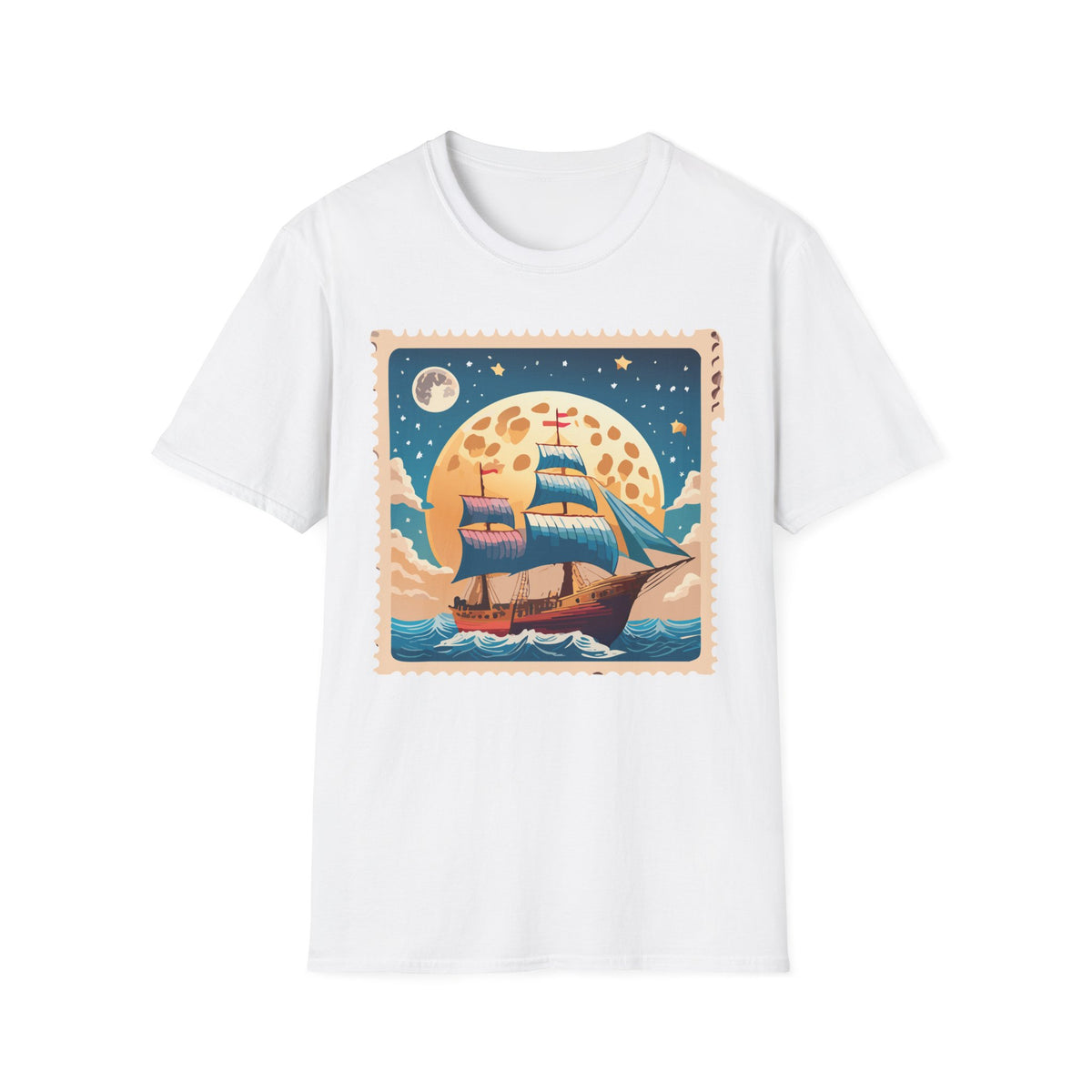 Vintage Sailboat at Moonrise T-Shirt | Nautical Sunset Illustration