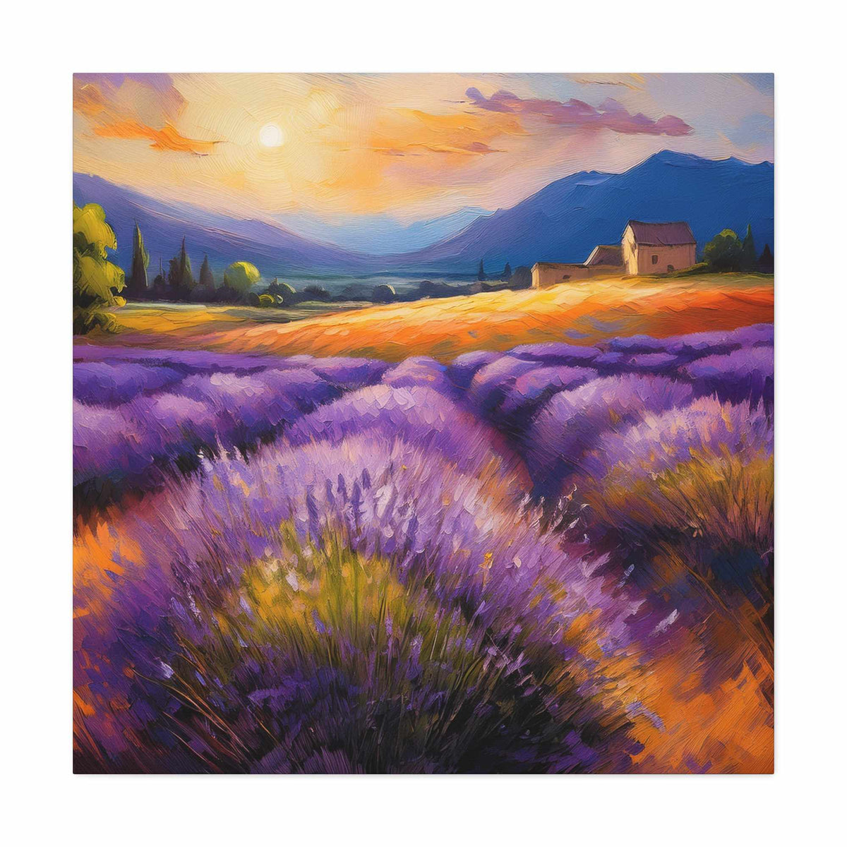 Lavender Landscape Print Canvas, Landscape Oil Paint Print 20x20, 24x24, 30x30, 32x32, 36x36 Art Design Print Non-Frame MC-33