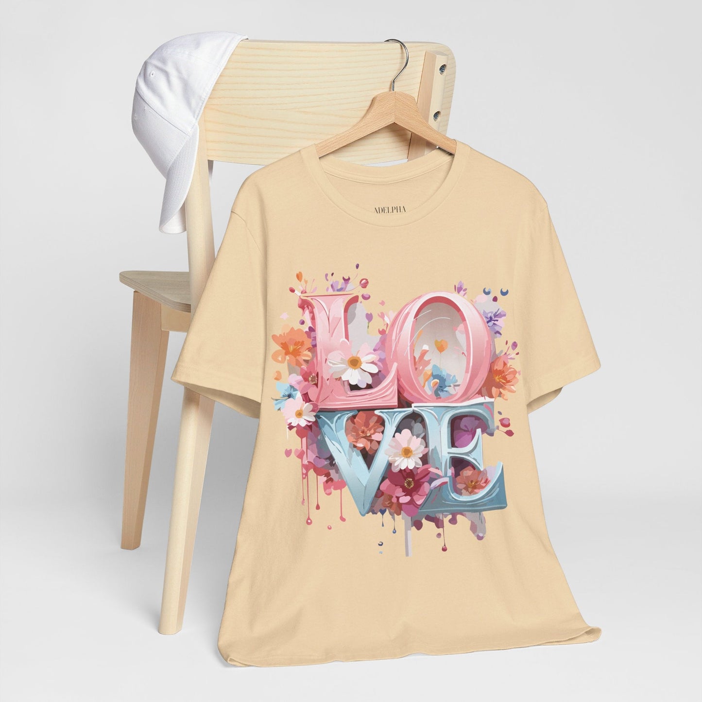 Valentine Day Graphic Unisex 100 Cotton Vintage Artwork with Love and Flower Design Tee 45