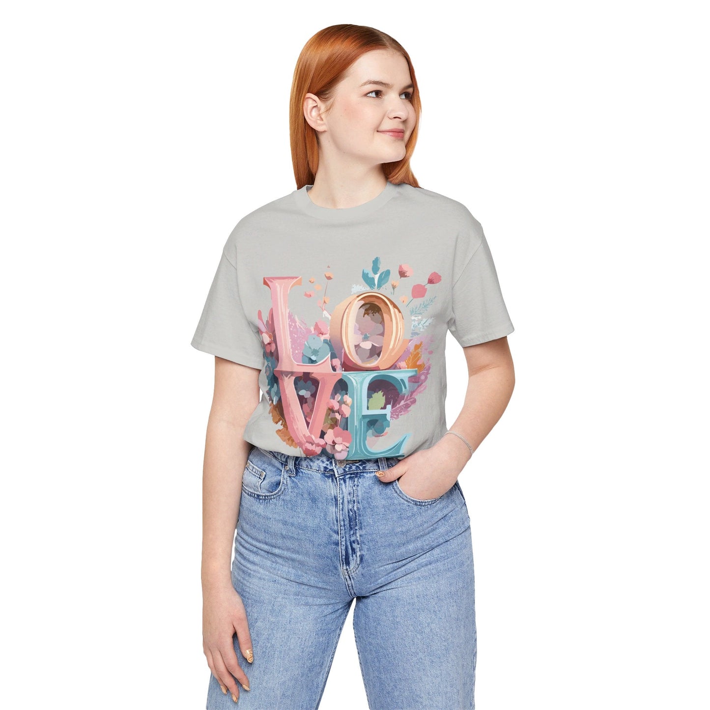 Valentine Day Graphic Unisex 100 Cotton Vintage Artwork with Love and Flower Design Tee 53