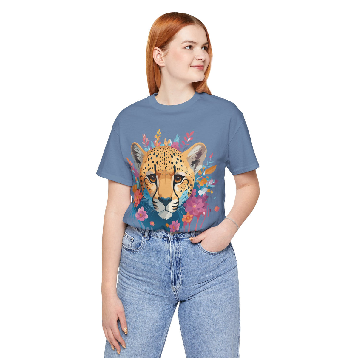 Cheetah Graphic Unisex Cotton Bella+Canvas Tee with Art Animal Design e9