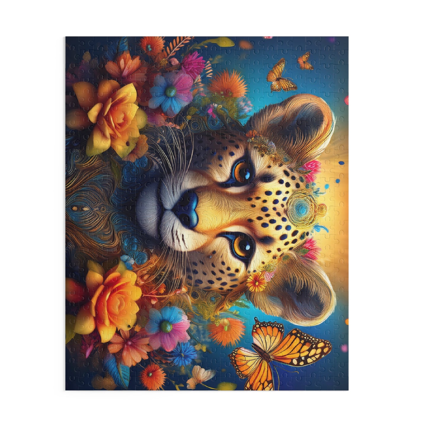 Puzzles-26 Kids Cheetah Puzzle 500-Piece  Floral Cheetah Puzzle 500-Piece, Animals Kids Puzzles Size: 16" x 20",  Ages 9+