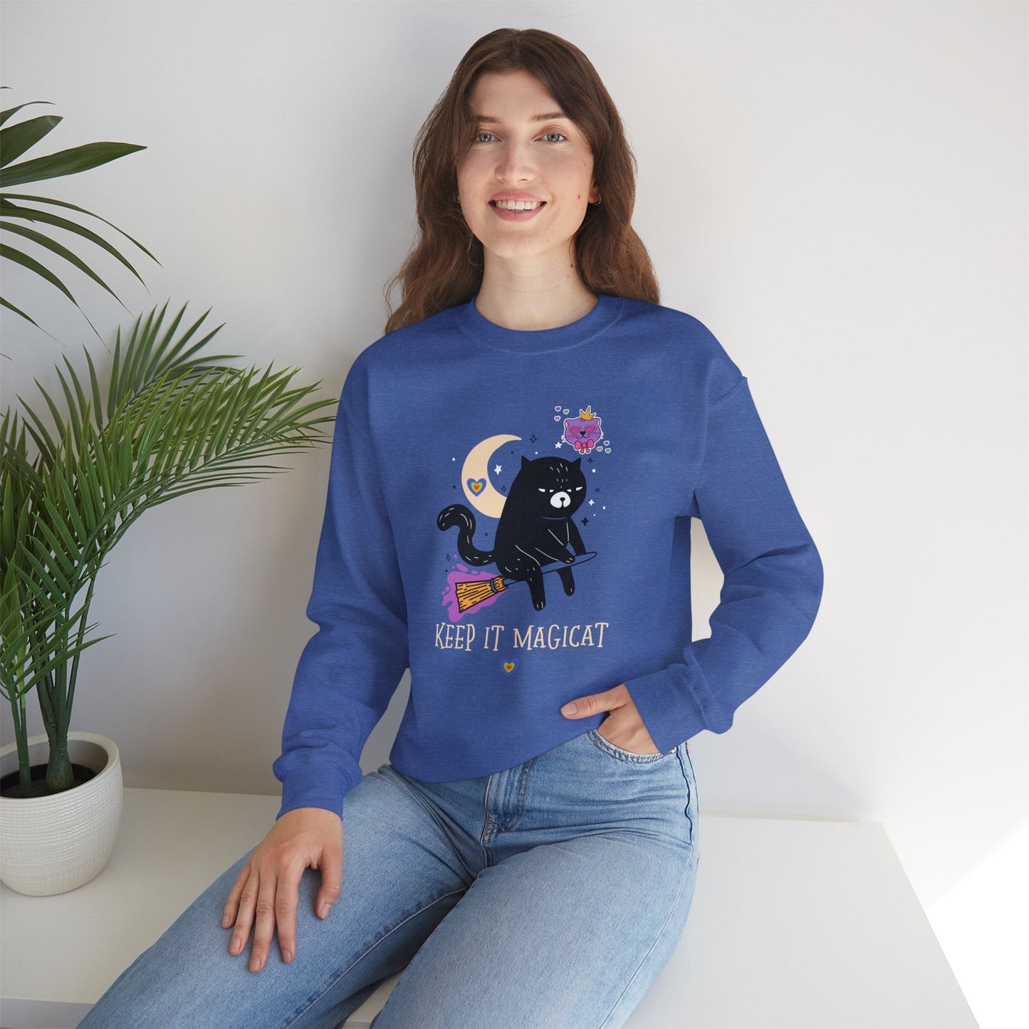 Flying Cat Heart Sweatshirt Unisex Fifty Fifty Cotton Poly Crewneck Gildan 18000 Valentines Day