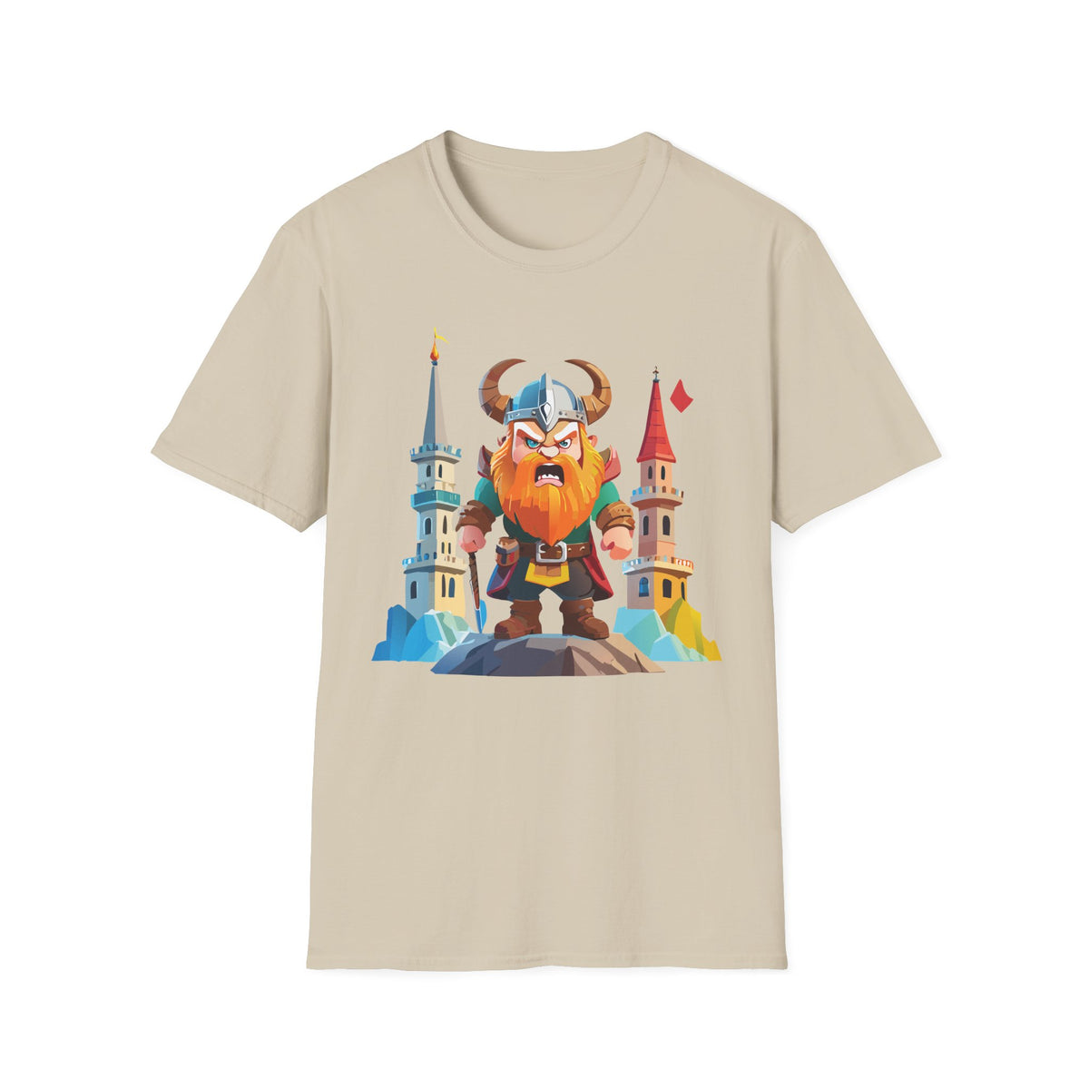 Fierce Viking Warrior T-Shirt | Cartoon Norse Helmet Illustration