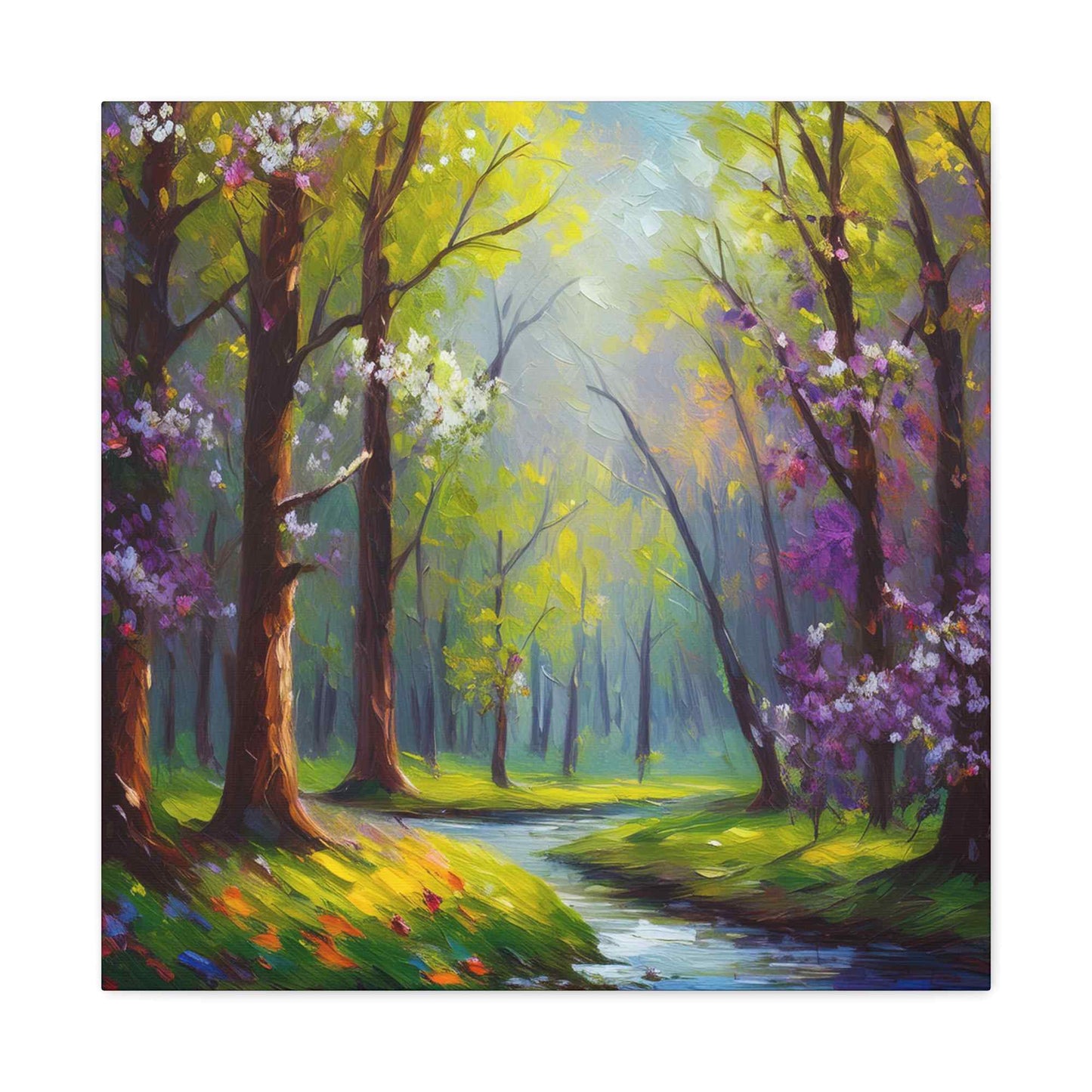 Spring Forest Print Canvas, Oil Paint Print 20x20, 24x24, 30x30, 32x32, 36x36 Art Design Print Pine-Wood Inner Frame MC-97