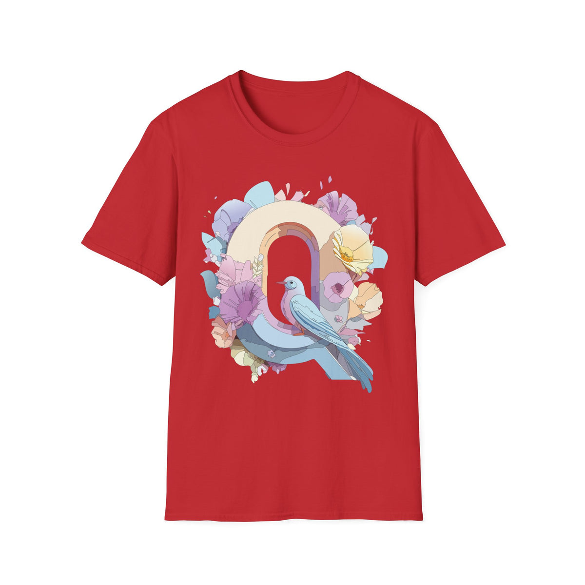 Pastel Bird Rainbow T-Shirt Q Floral Arch, Soft Spring Colors