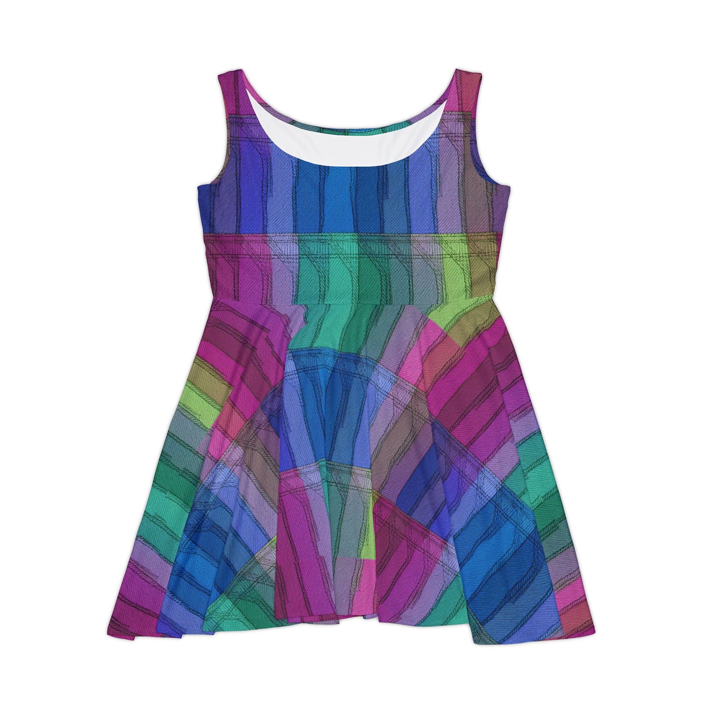 Women Denim Print Skater Dress, Denim Print Poly-Span Dress - 9