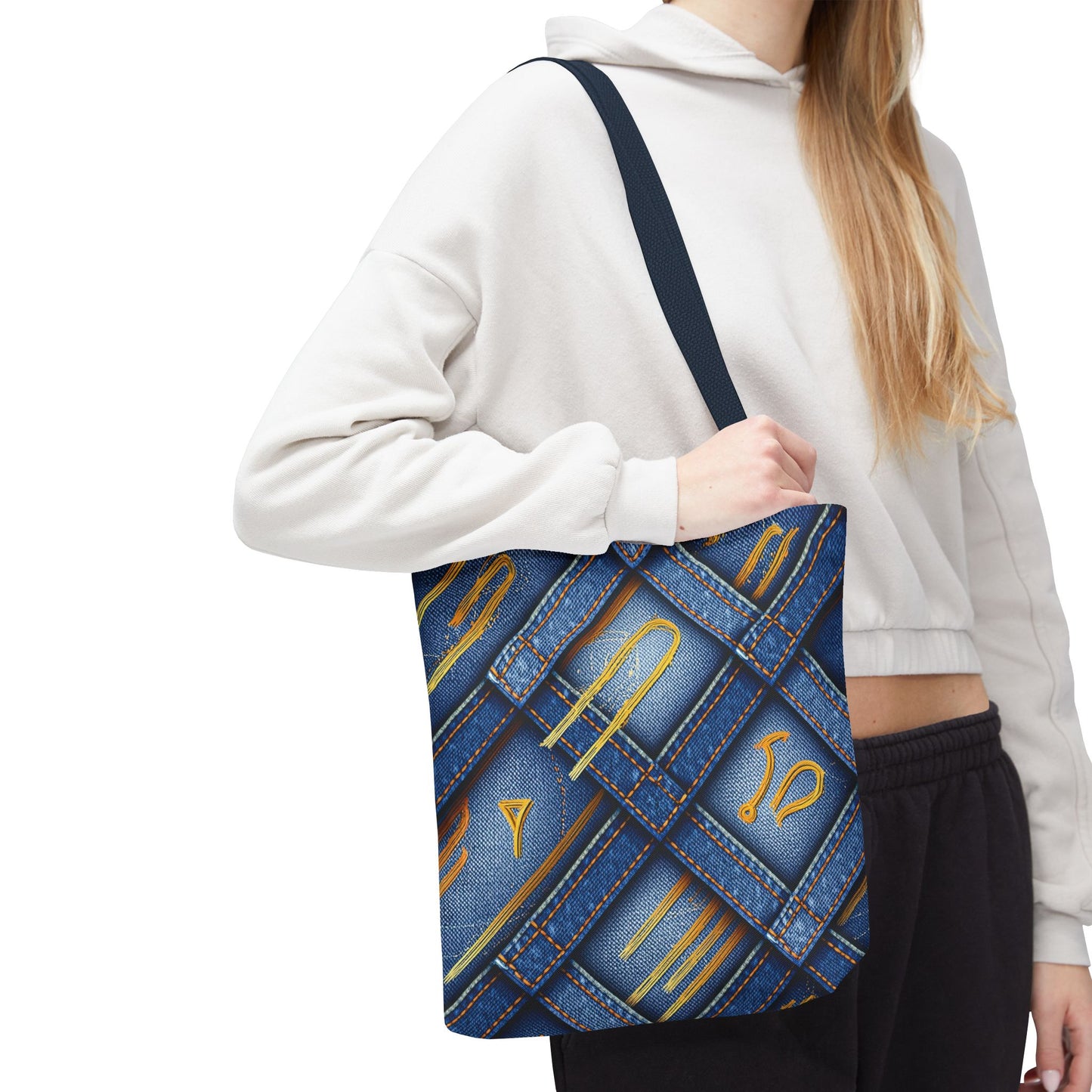 Denim Fabric Imitation Print Unisex Canvas Bag Poly Spun 3 Sizes Tote Bag 184-3