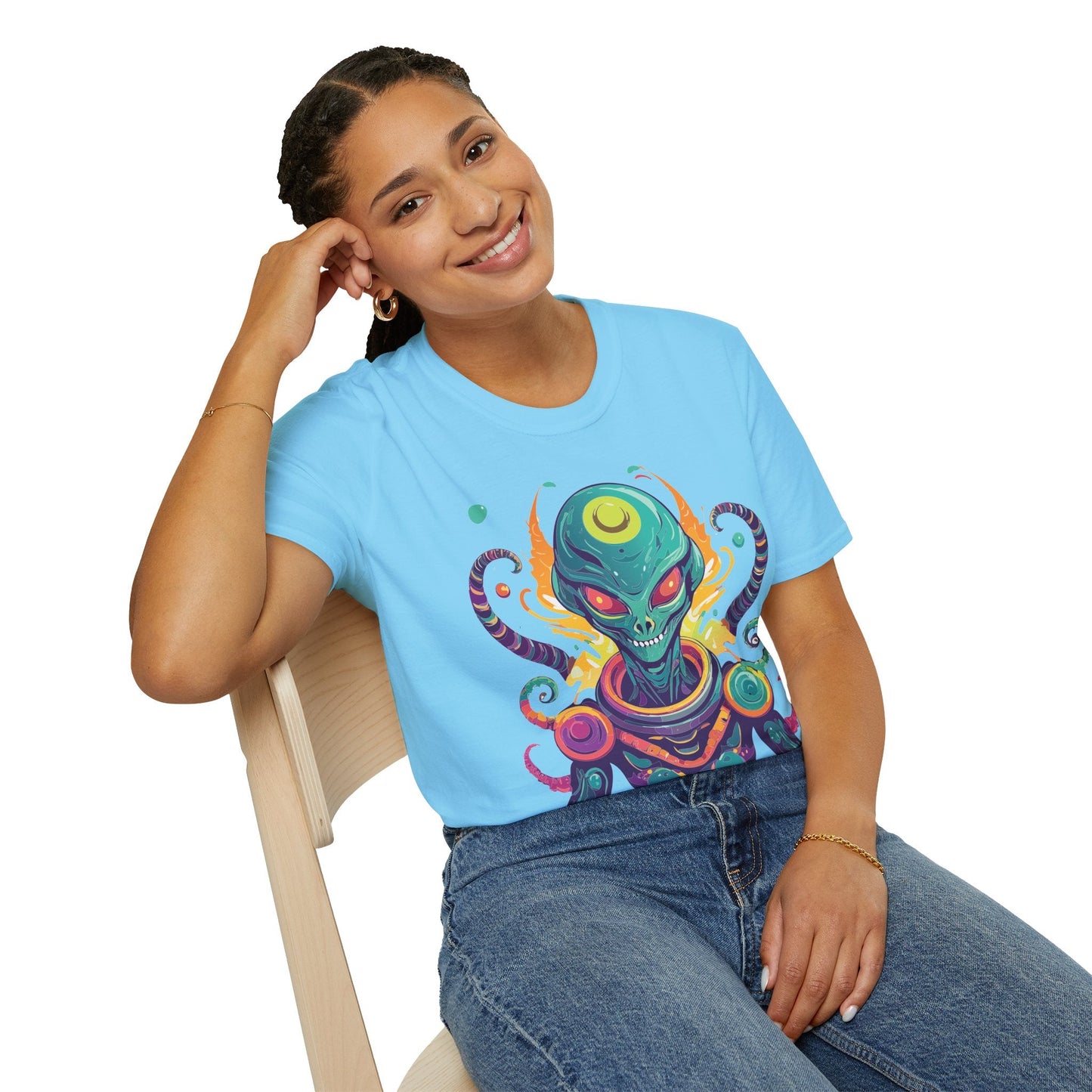 Alien Graphic Unisex Cotton Softstyle UFO Artwork Tee 7