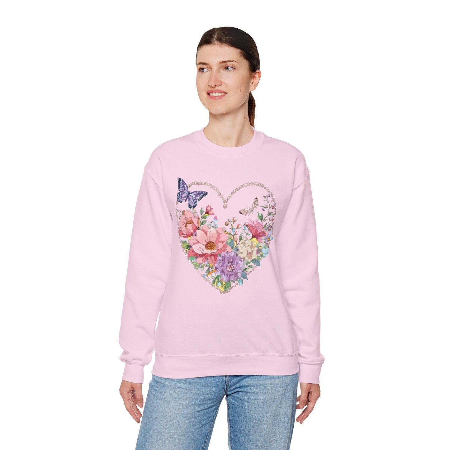 Floral Heart Sweatshirt Unisex Floral Love Crewneck Heavy Blend Gift For Valentine Day Cold Weather