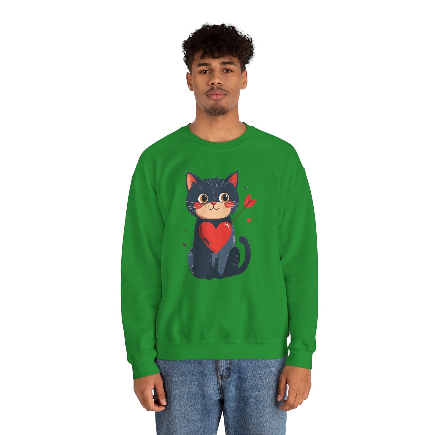 Cat Heart Sweatshirt Unisex Valentines Day Fifty Fifty Cotton Poly 8 Oz Heavy Blend