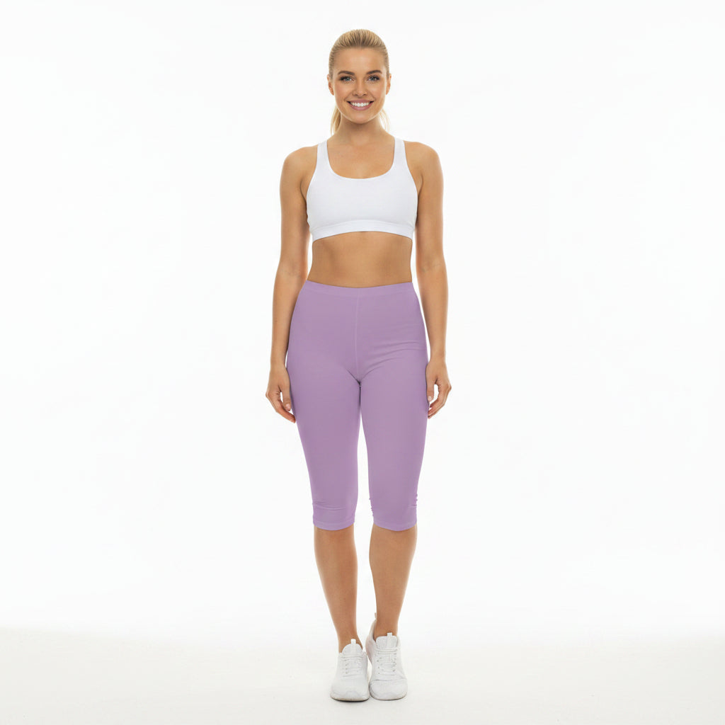 Blush Lilac Color Women's Brushed Suede Poly Span Casual Capri Leggings XS-2XL