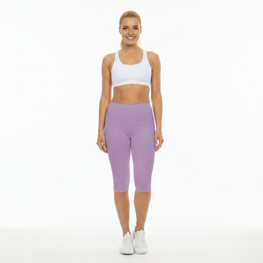 Blush Lilac Color Women's Brushed Suede Poly Span Casual Capri Leggings XS-2XL