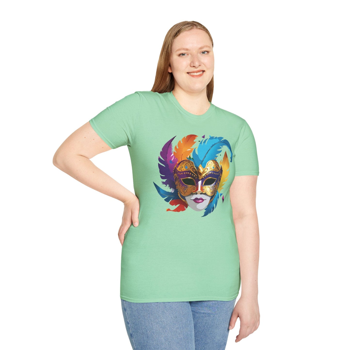 Mask Tee Shirt Unisex Short Sleeve Cotton Tee Art Design Masquerade Gildan Softstyle 64000