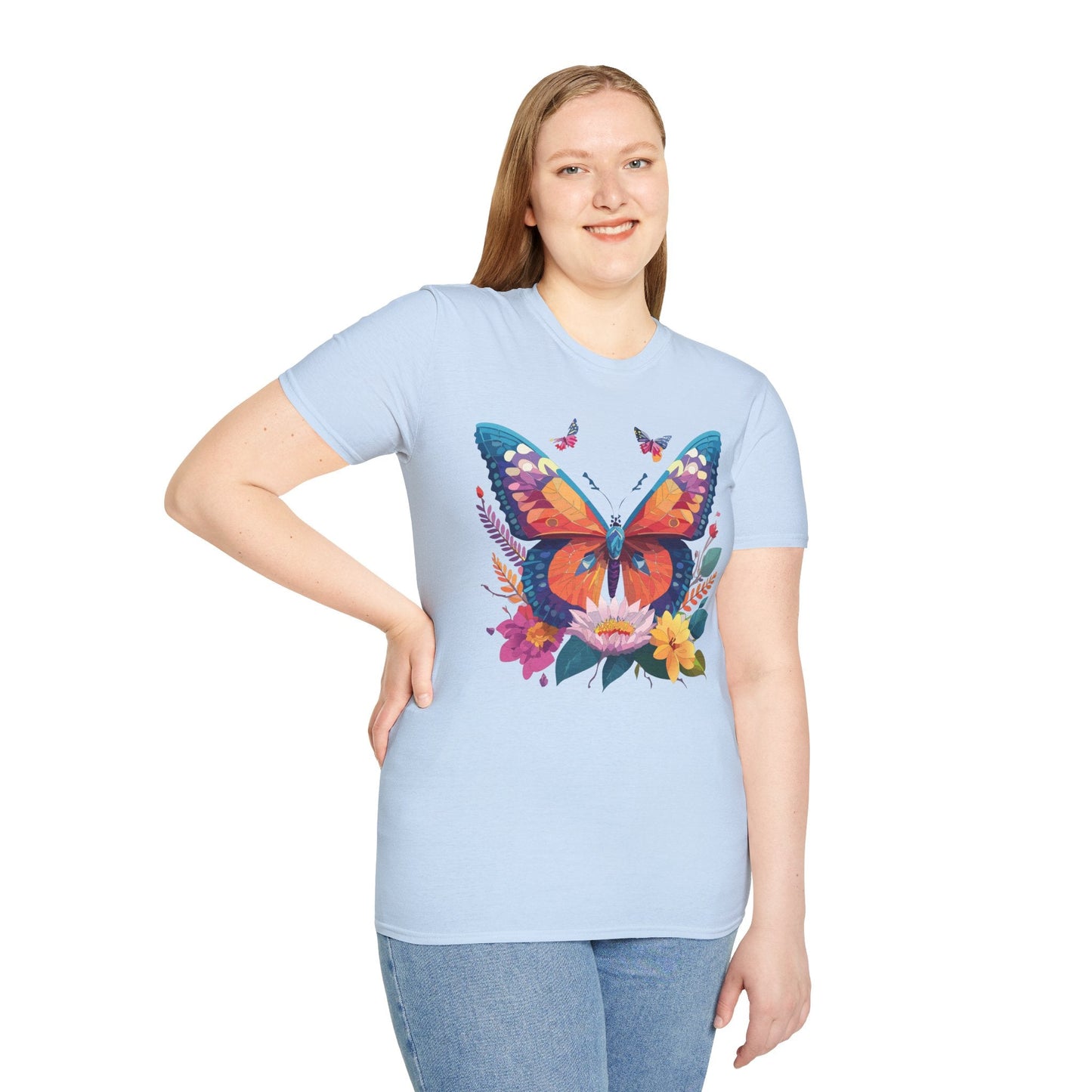Butterfly Print Unisex T Shirt Softstyle 64000 Monarch Butterfly Themed Tee Ring Spun Cotton