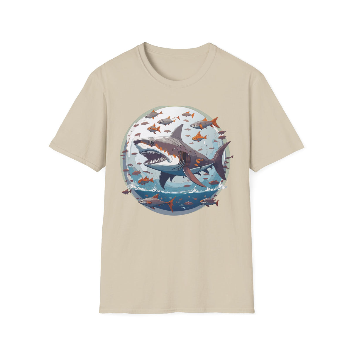 Great White Shark Illustration T-Shirt | Ocean Scene, Fish Bubble