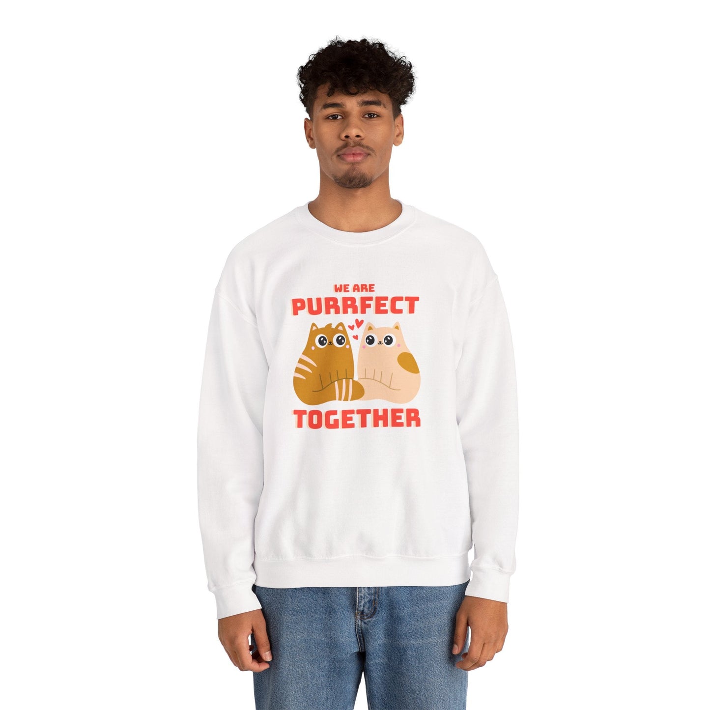 Cat Heart Sweatshirt Unisex 50/50 Cotton-Poly Blend Valentine Gift For Cat Lovers