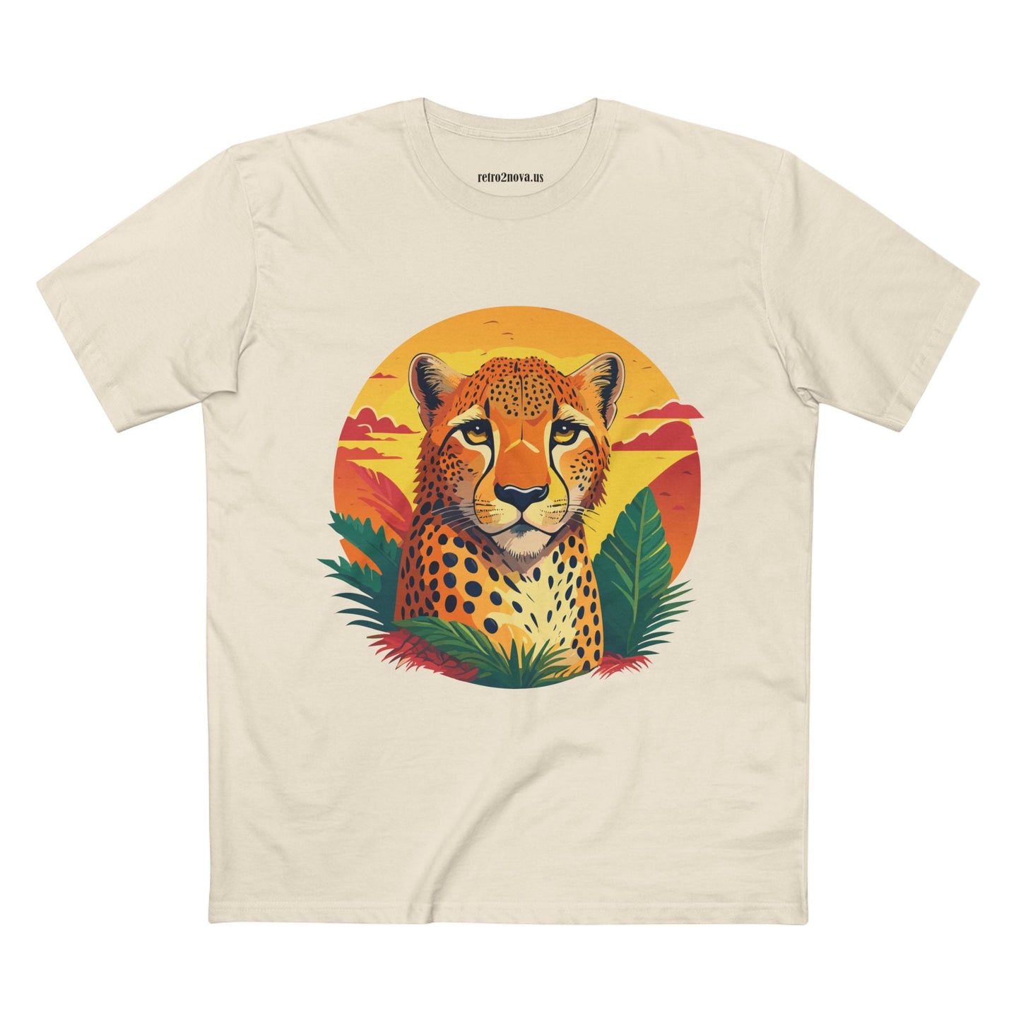 Unisex Cheetah Shirt Premium Cotton Staple Tee With Original Art Design By Retro2Nova Exclusive Art Collection