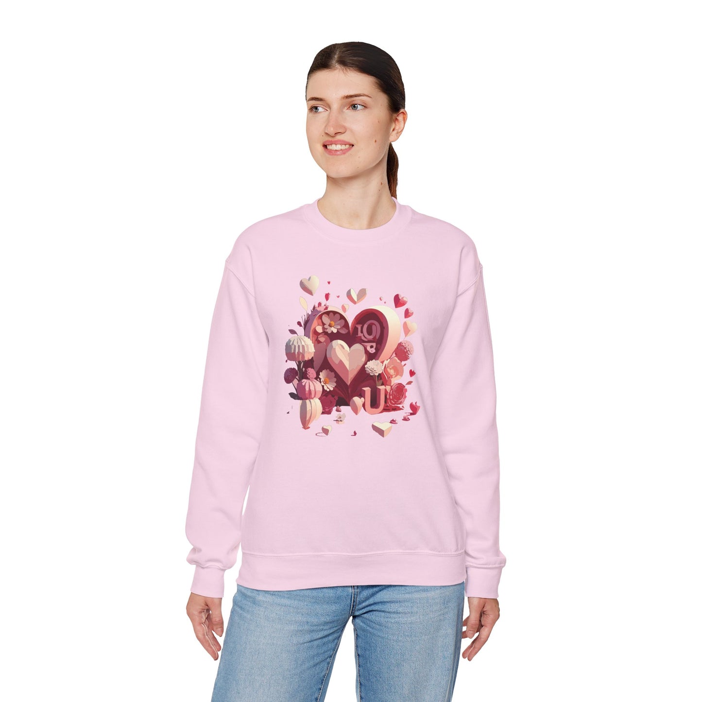 Unisex Floral Big Heart Sweatshirt, Love Floral Sweatshirt, Floral Heart Sweatshirt, 50/50 Cotton-Poly Valentine's Day Sweatshirt 09