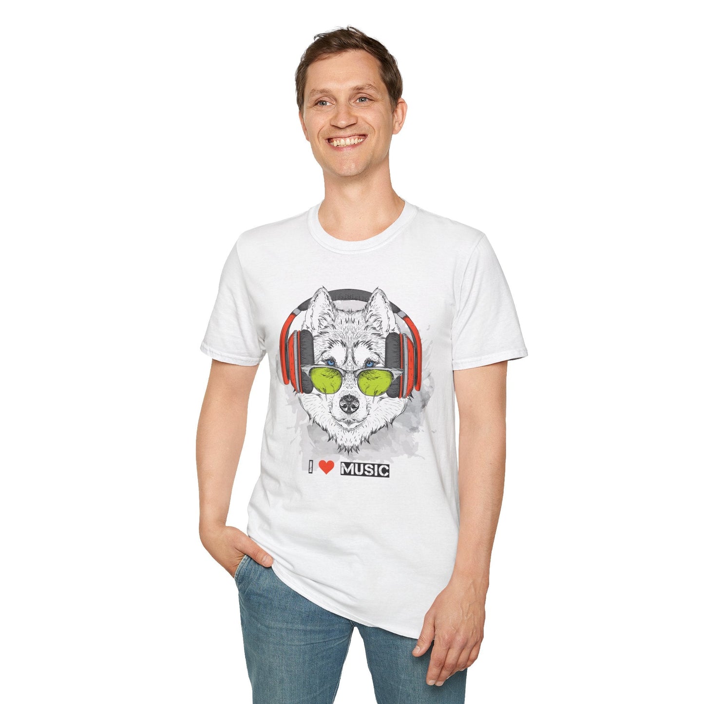 I Love Music Animals Shirt With Headphones Unisex Softstyle Tee Premium Comfort Short Sleeve