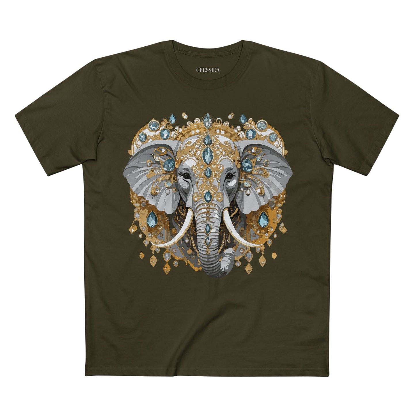 Elephant Graphic Unisex 100 Cotton Tee With Unique Animal Golden Medallion Art Design 38