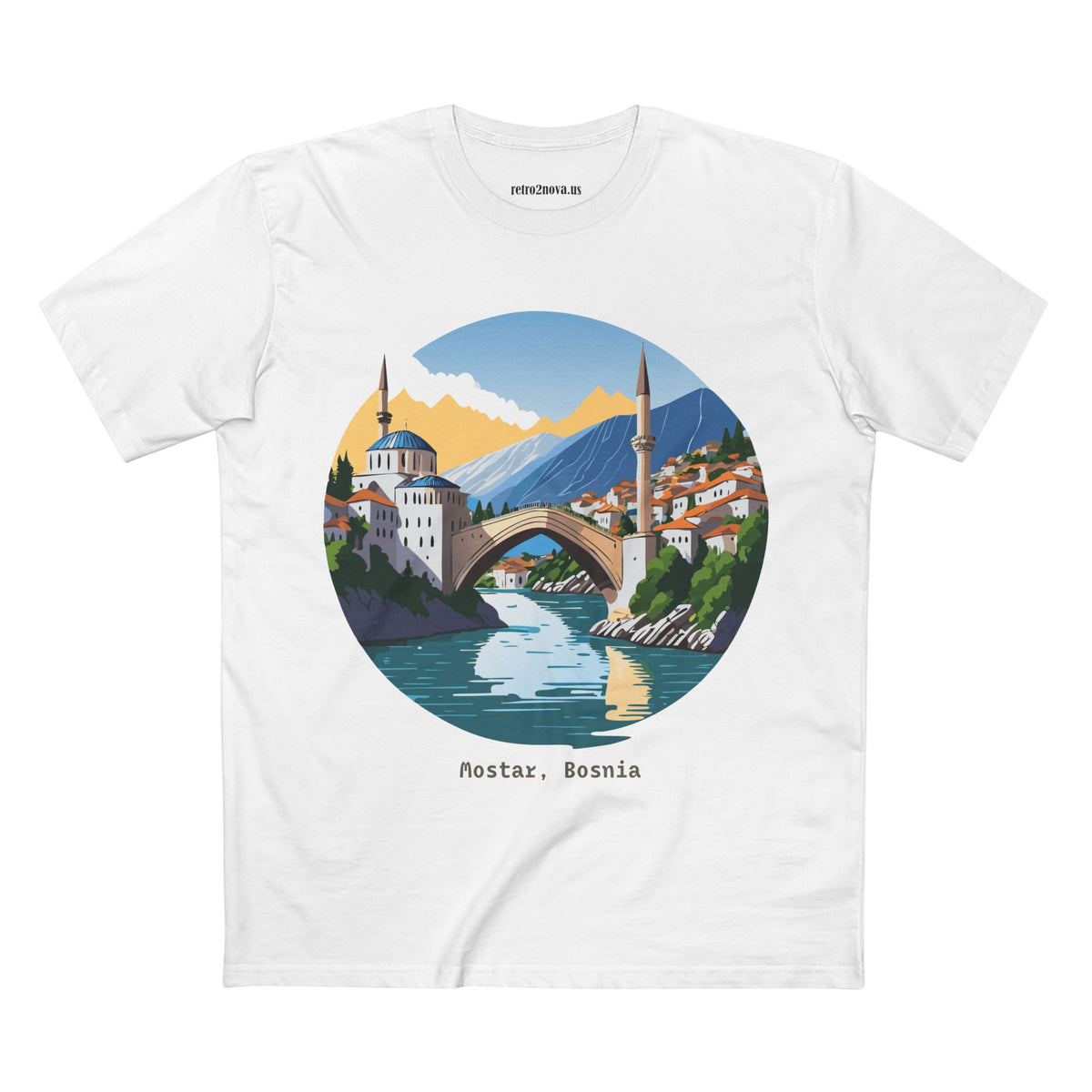 Mostar Bosnia Illustration T-Shirt | Stari Most Bridge Circle Design