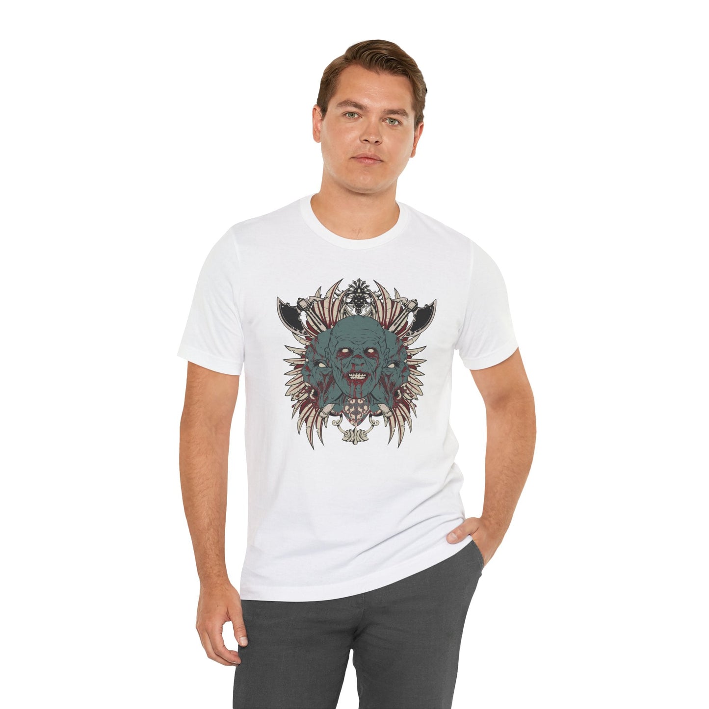 Zombie Skull Mandala T-Shirt Horror Graphic Tee, Gothic Skull Art-54-2