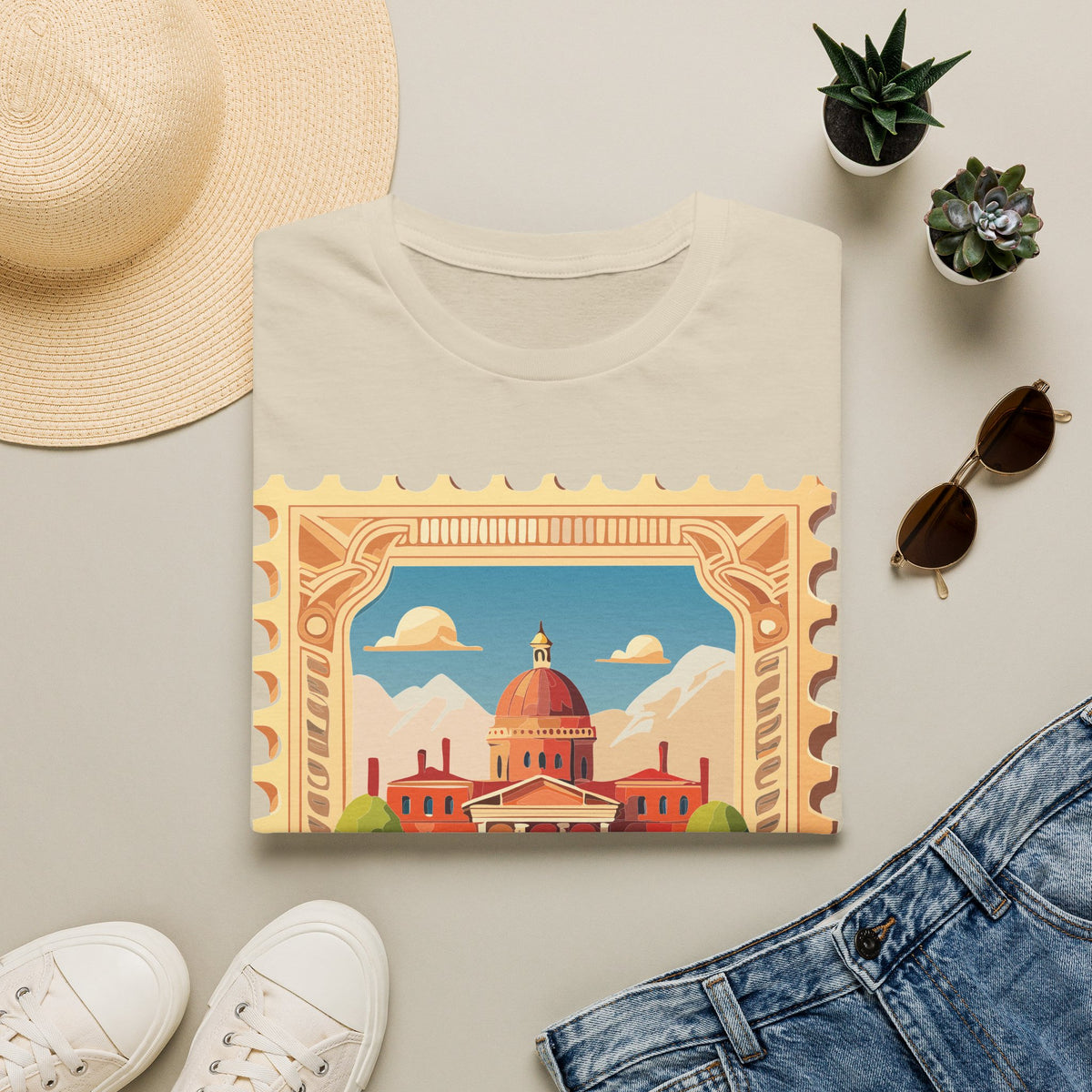 Vintage Postage Stamp Capitol Illustration T-Shirt | Architectural Travel Graphic Tee Unisex 100 Cotton Gildan T-Shirt