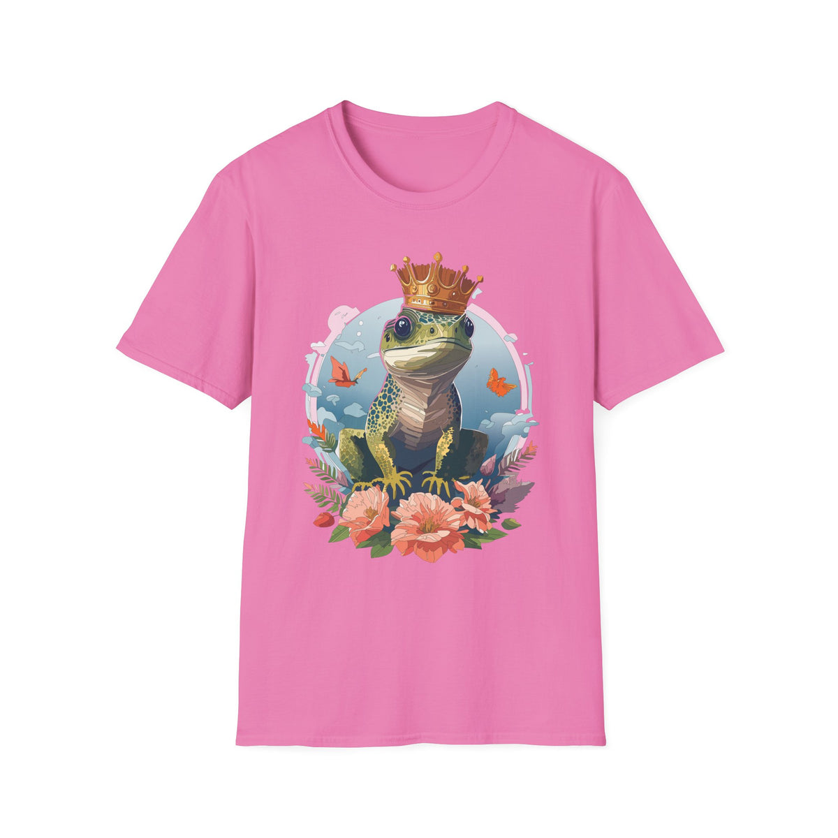 Frog Prince T-Shirt | Crowned Frog Illustration, Floral Accent