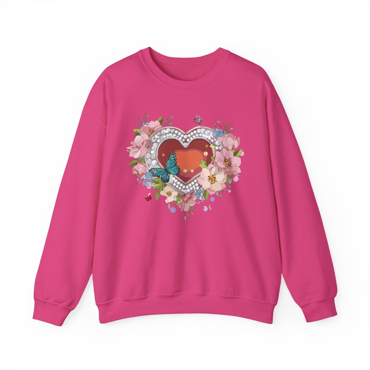 Floral Heart Sweatshirt Unisex Valentines Day Edition Gildan 18000 Heavy Blend Crewneck