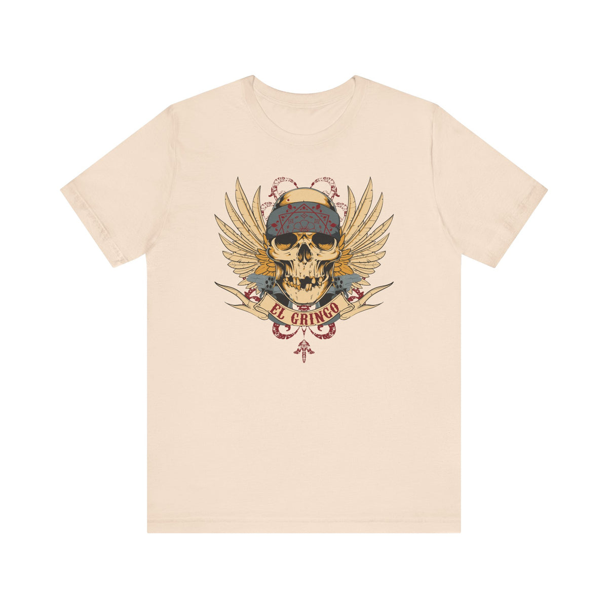 El Gringo Skull with Wings T-Shirt Vintage Tattoo Style Unisex Cotton Art-53