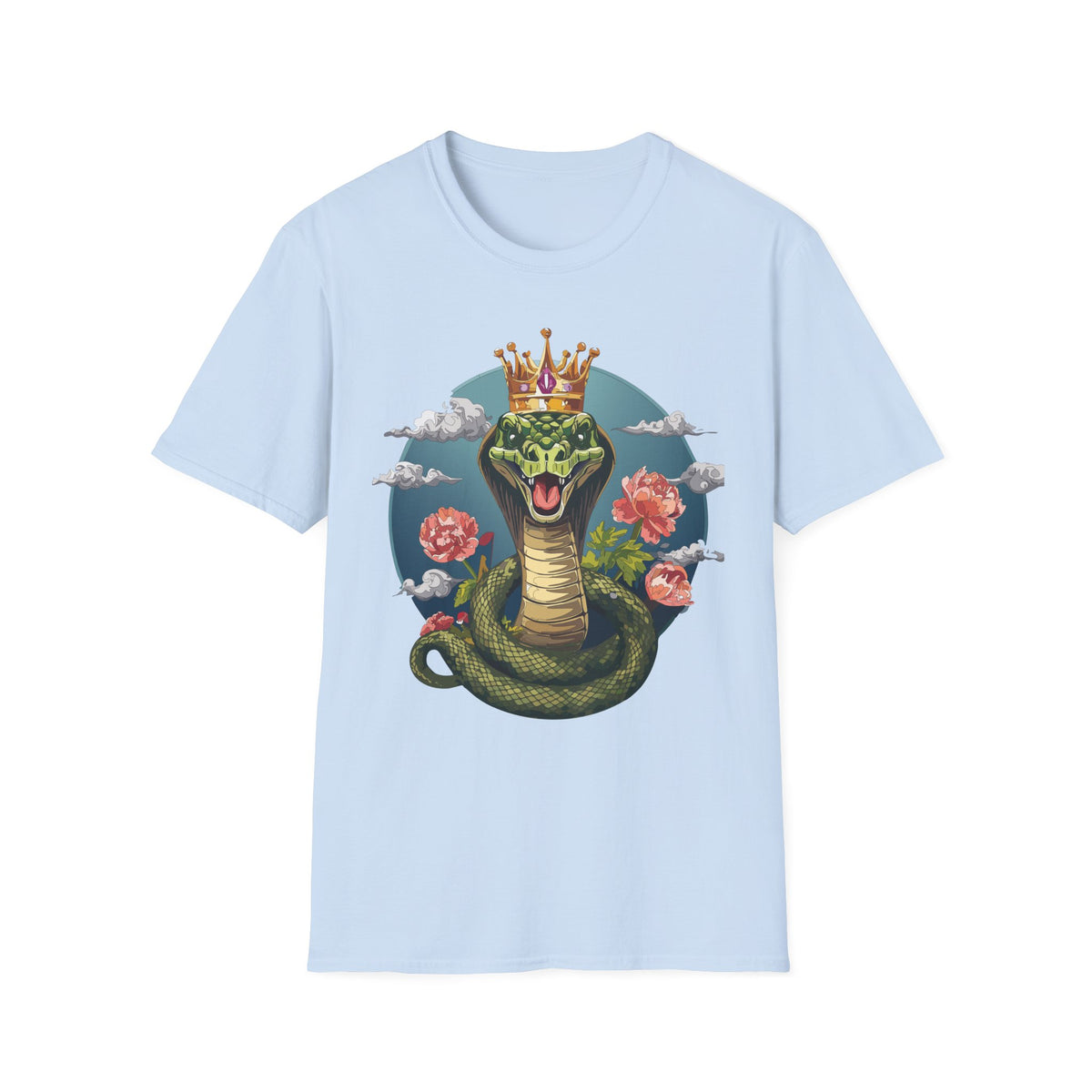 Crowned Snake Illustration T-Shirt | King Cobra Floral Art